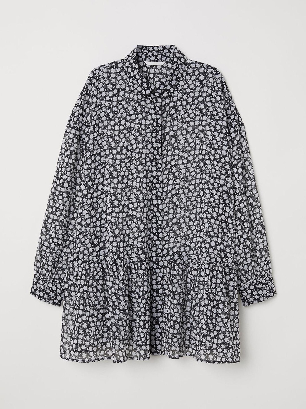 H&M Black and White Floral Long-Sleeve Blouse, Plus Sz 14, Like New